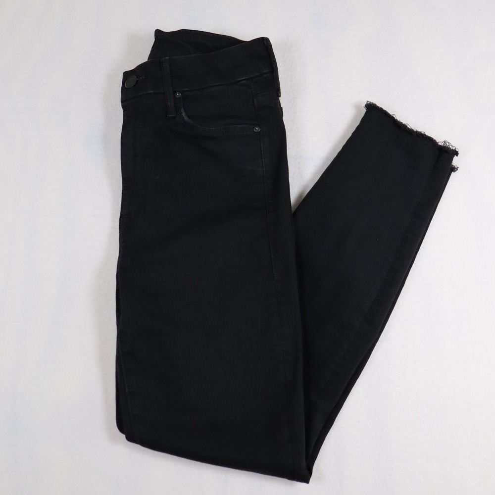 MOTHER The Looker Ankle Fray Jeans Women's 26 Black Skinny Minimalist Mod Chic